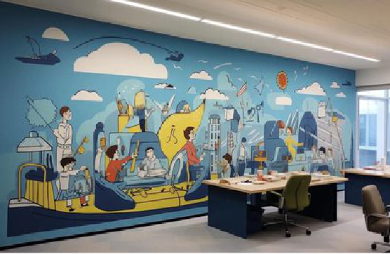 香格里拉办公室墙绘的特点。